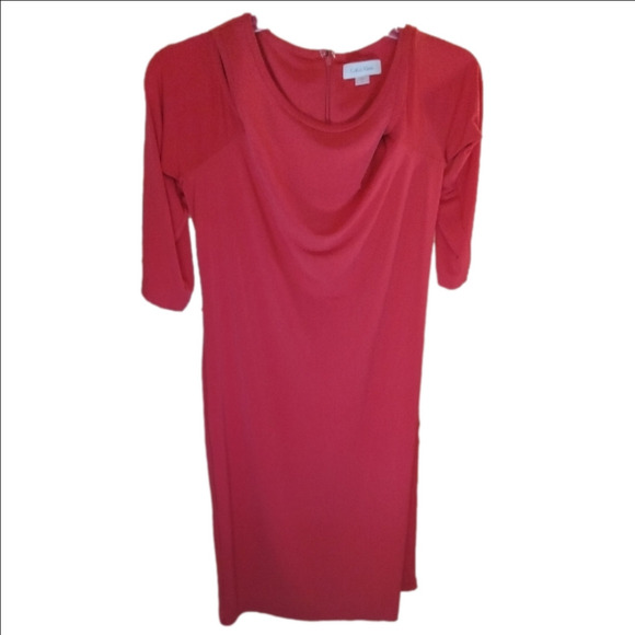 Calvin Klein Red Cowl Neck Cocktail Dress - Picture 1 of 5